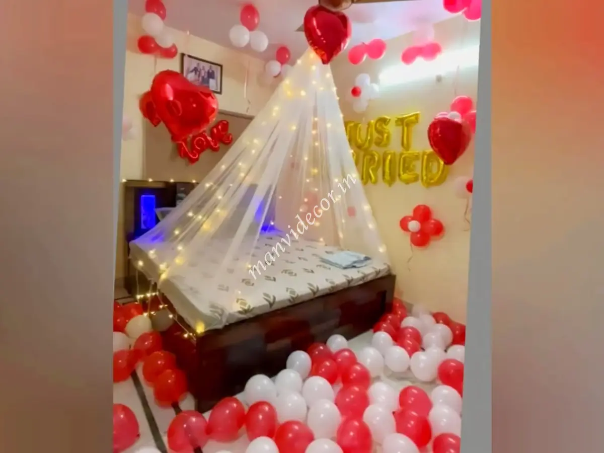 Just married room surprise decor