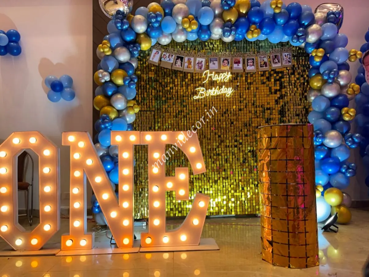 Grand 1st birtdhay decoration in banquet hall 